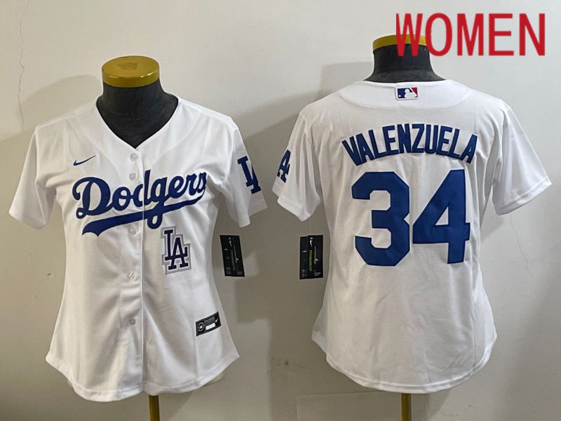 Women Los Angeles Dodgers #34 Valenzuela White Game 2024 Nike MLB Jersey style 11205->women mlb jersey->Women Jersey